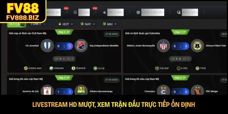 Livestream HD mượt, xem trận đấu trực tiếp ổn định 